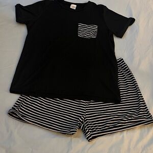 Women’s Black and White Striped Pajama Set